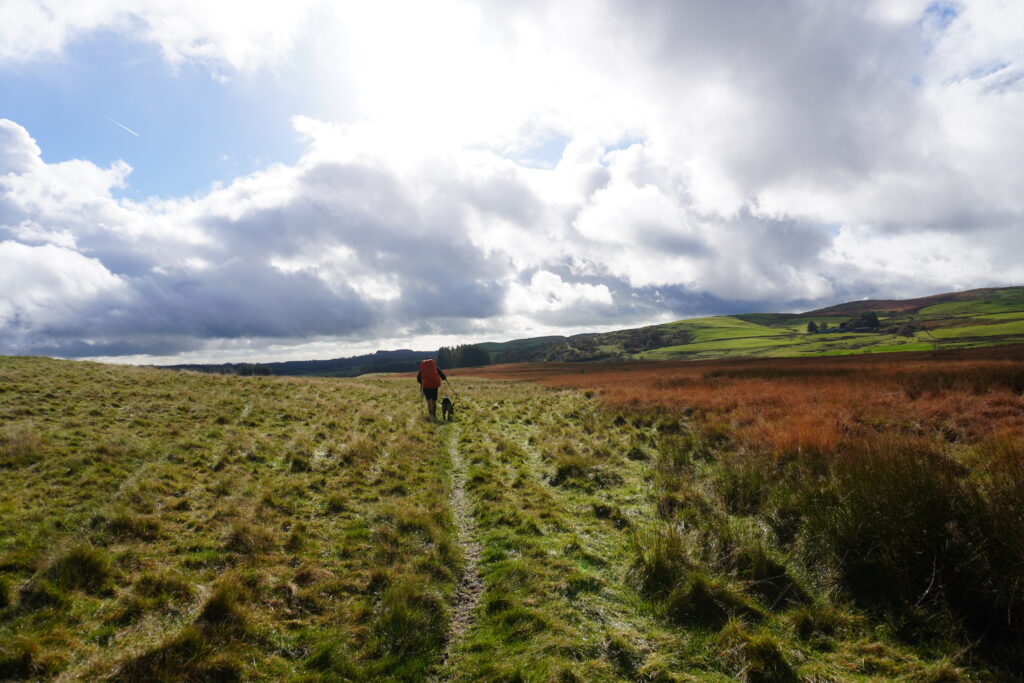 Nick und Nero von der Ferne wandernd in den schottischen Highlands während der JOGLE Wanderung