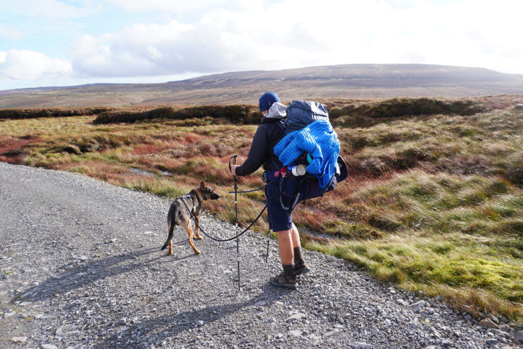 Nick beim Wandern mit Hund Nero durch die Landschaft